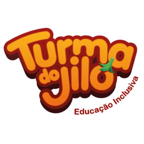 Logo Turma do Jiló. As letras estão em laranja e o texto "Educação Inclusiva" está logo abaixo.